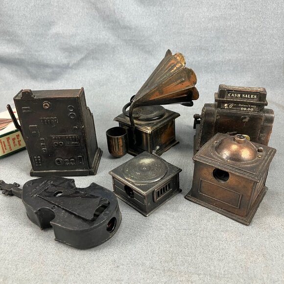 6 Metal Miniature Furniture-Grinder(knob broken)  Victrola Cash Register Bass - Picture 2 of 12